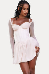 Mesh lace spliced fishbone French dress